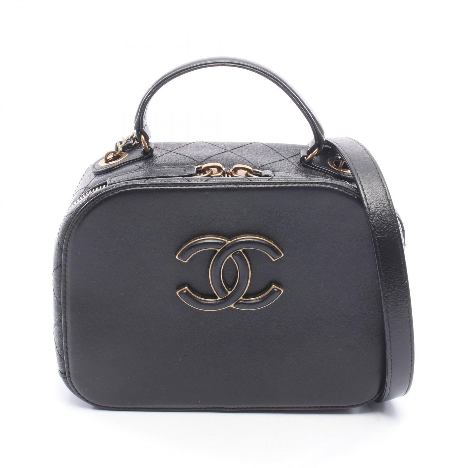 Chanel Shoulder Bag CC Logo Black Leather CC Vanity 2-Way Chain