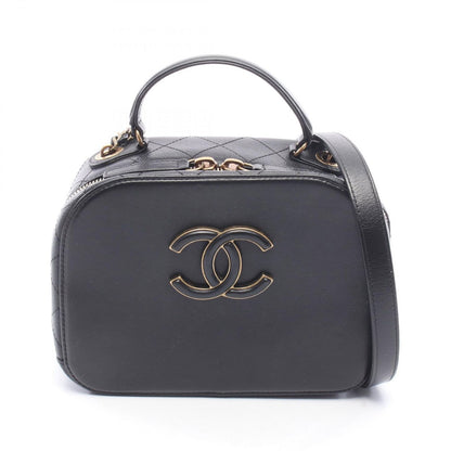 Chanel Shoulder Bag CC Logo Black Leather CC Vanity 2-Way Chain