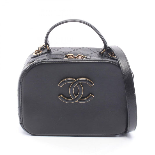 Chanel Shoulder Bag CC Logo Black Leather CC Vanity 2-Way Chain