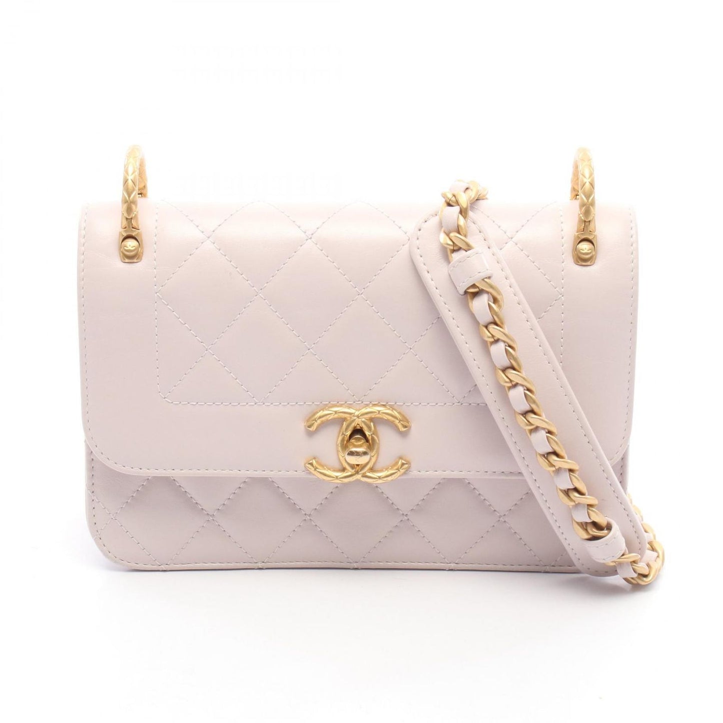 Chanel Shoulder Bag Quilted Pink Gray Leather Chain