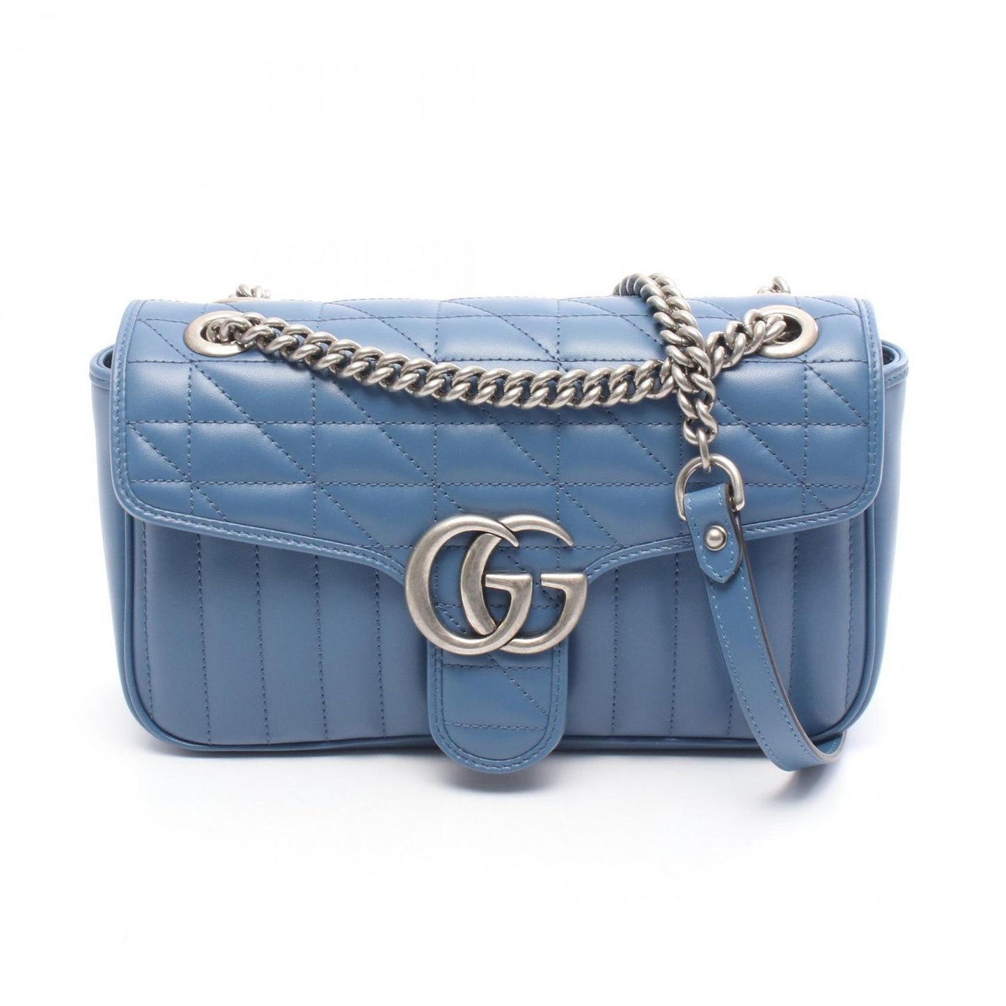 Gucci Shoulder Bag GG Marmont Quilted Small Blue Leather Chain