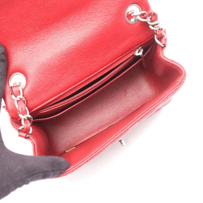 Chanel Shoulder Bag Mini Quilted Red Caviar Leather Chain — view 3