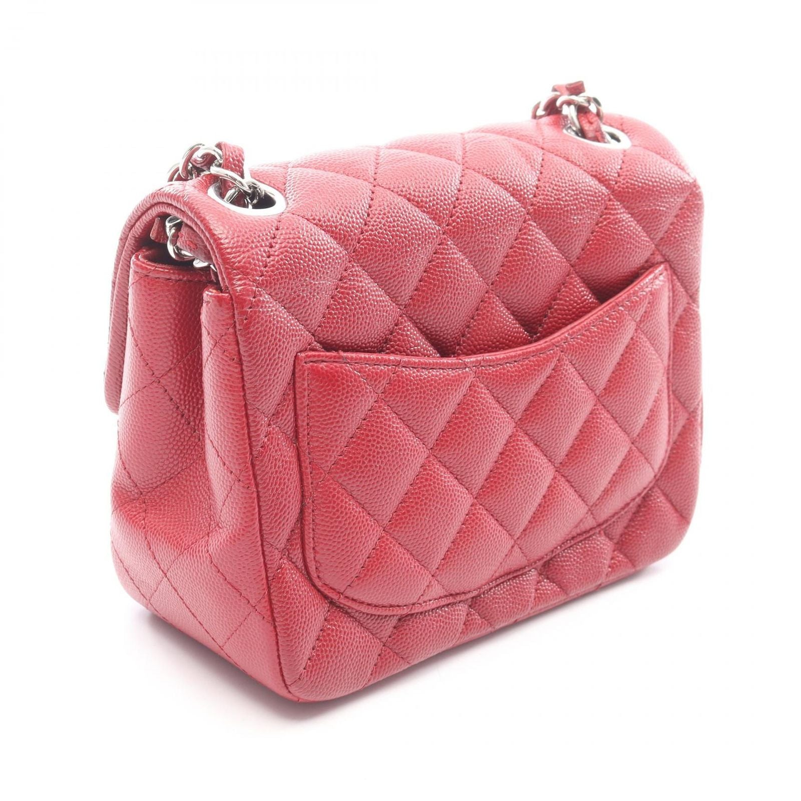 Chanel Shoulder Bag Mini Quilted Red Caviar Leather Chain — view 2