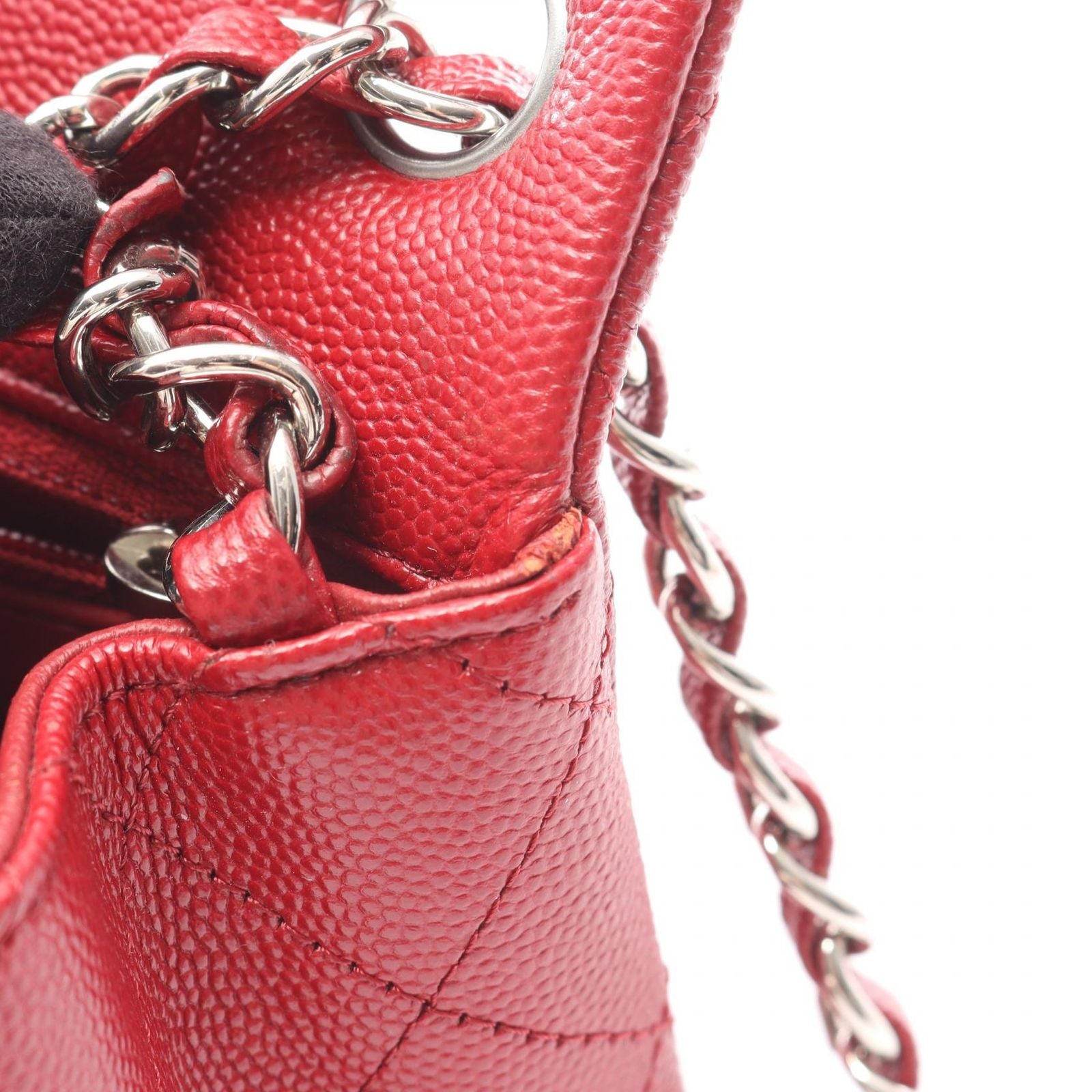 Chanel Shoulder Bag Mini Quilted Red Caviar Leather Chain — view 6