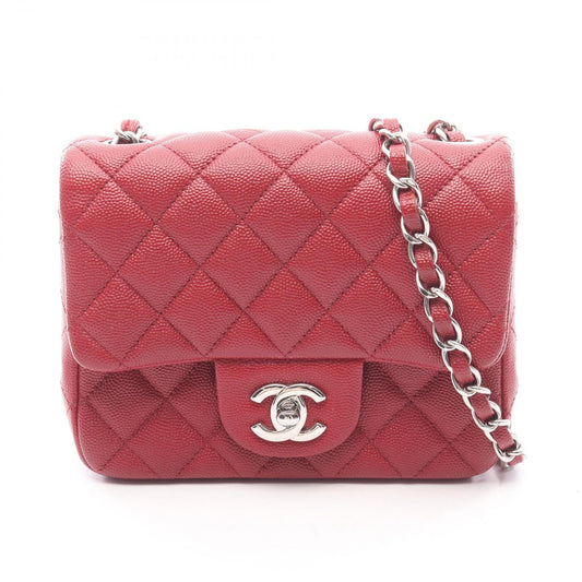 Chanel Shoulder Bag Mini Quilted Red Caviar Leather Chain