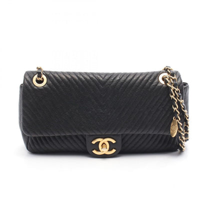 Chanel Shoulder Bag Blanc Stitch Black Leather Chain