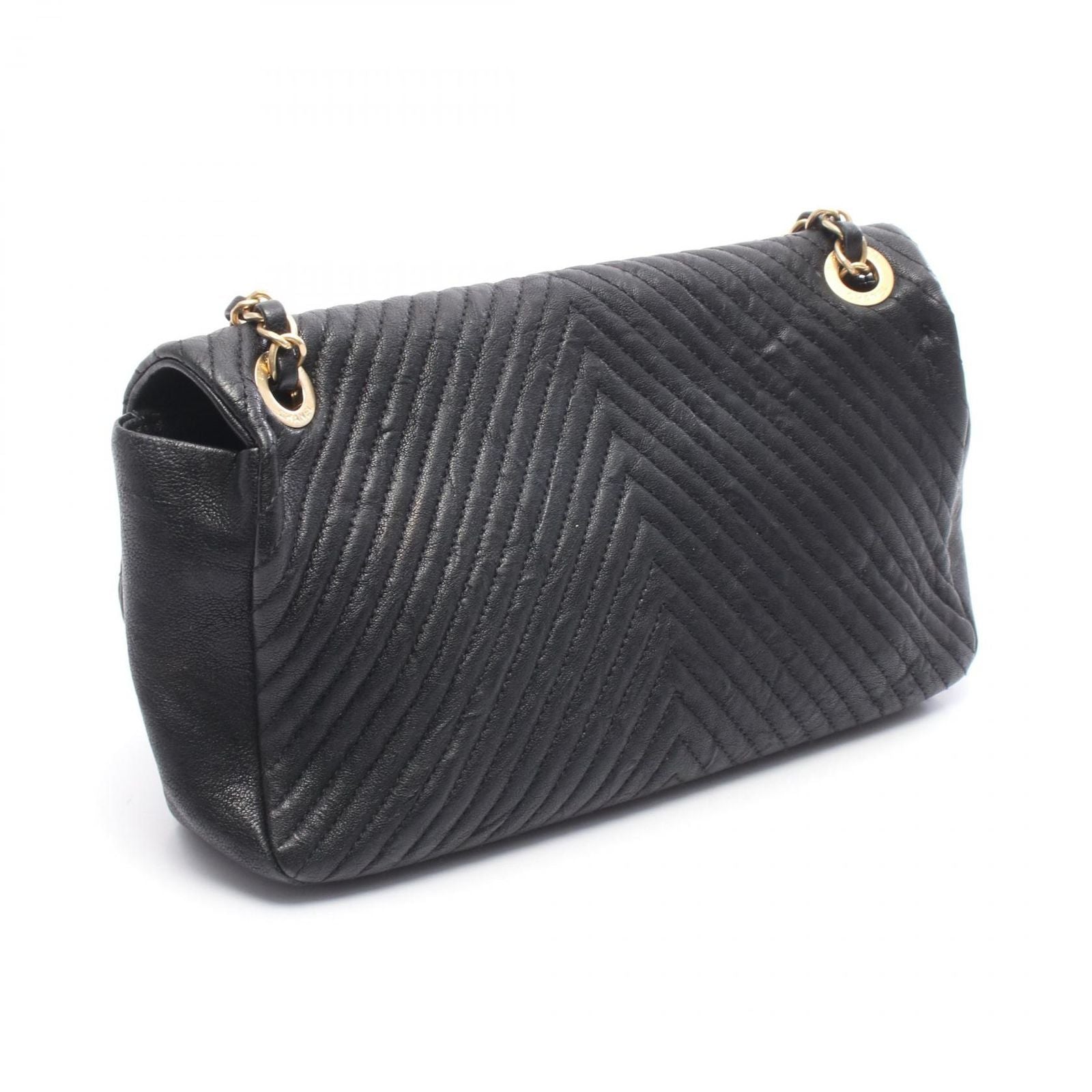 Chanel Shoulder Bag Blanc Stitch Black Leather Chain — view 2