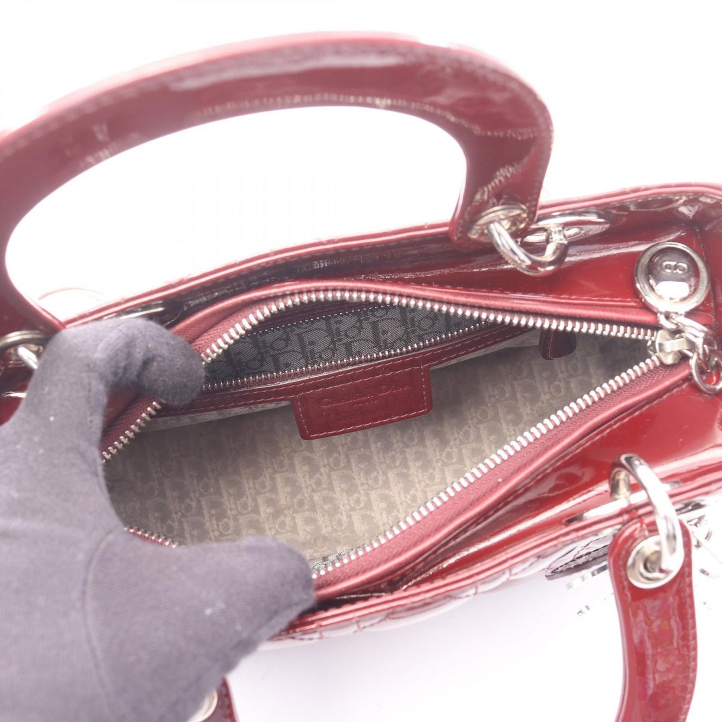 Dior Handbag Lady Dior Cannage 2-Way Bordeaux Patent Leather Tote — view 3