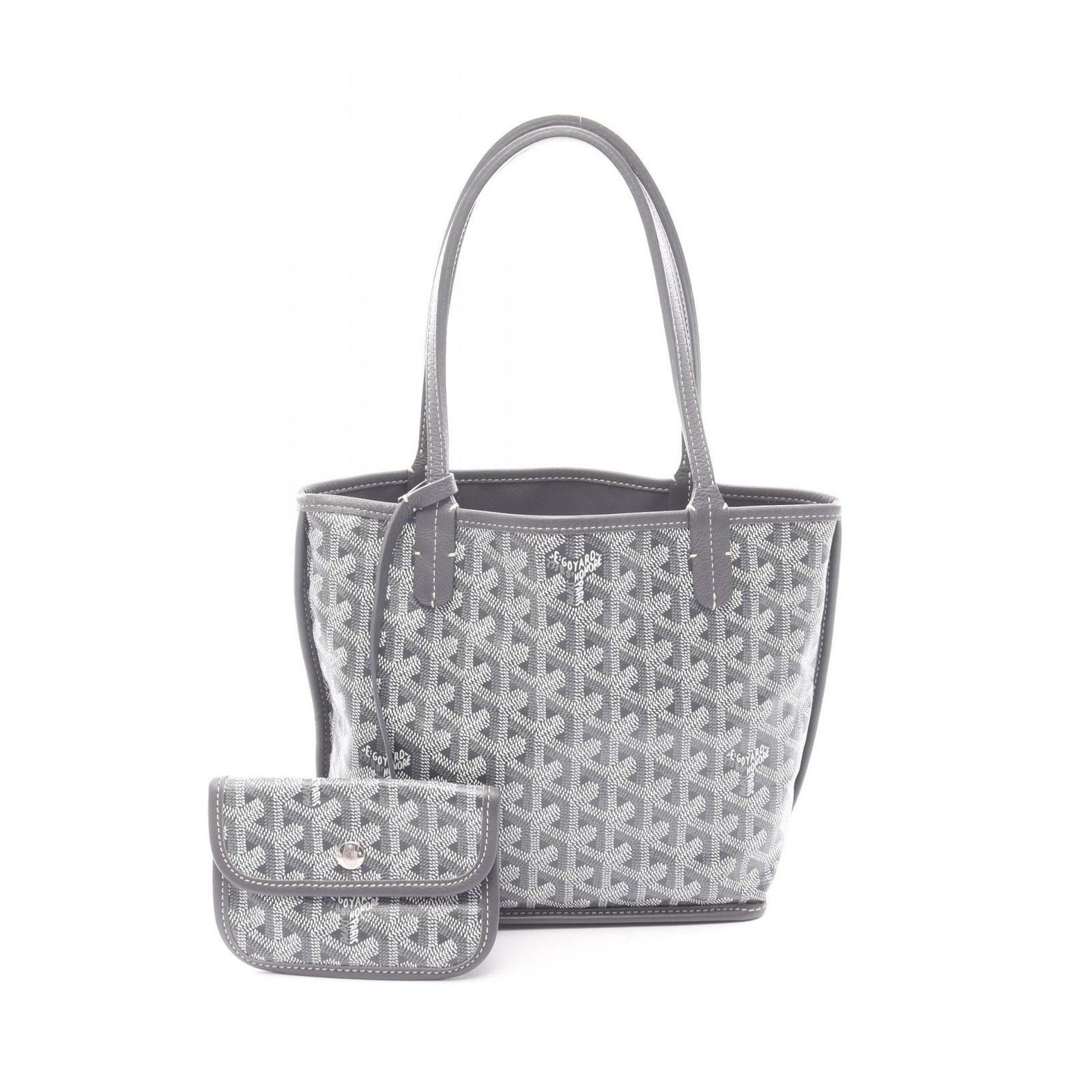 Goyard Tote Anjou Mini Pouch Reversible Gray Canvas Leather