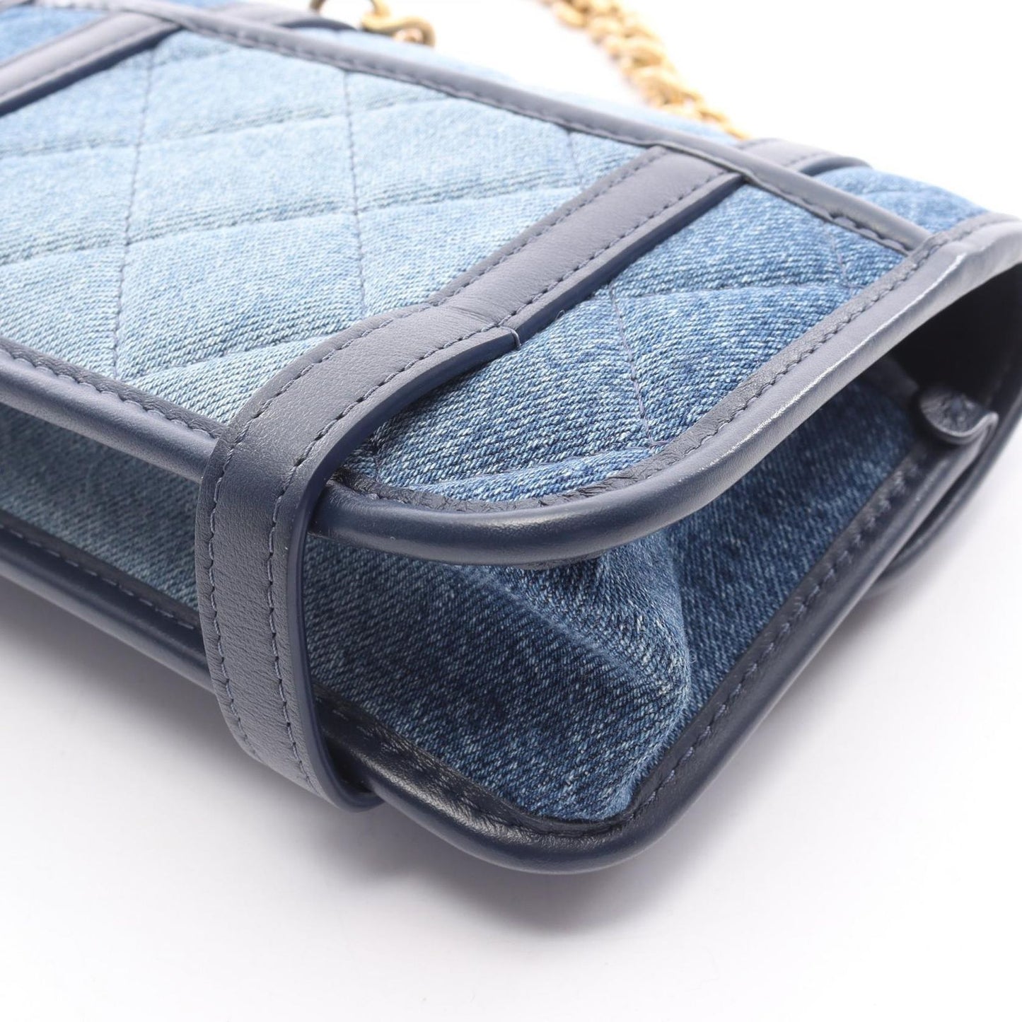 Chanel Shoulder Bag Mini Quilted 2-Way Denim Blue Chain — view 6