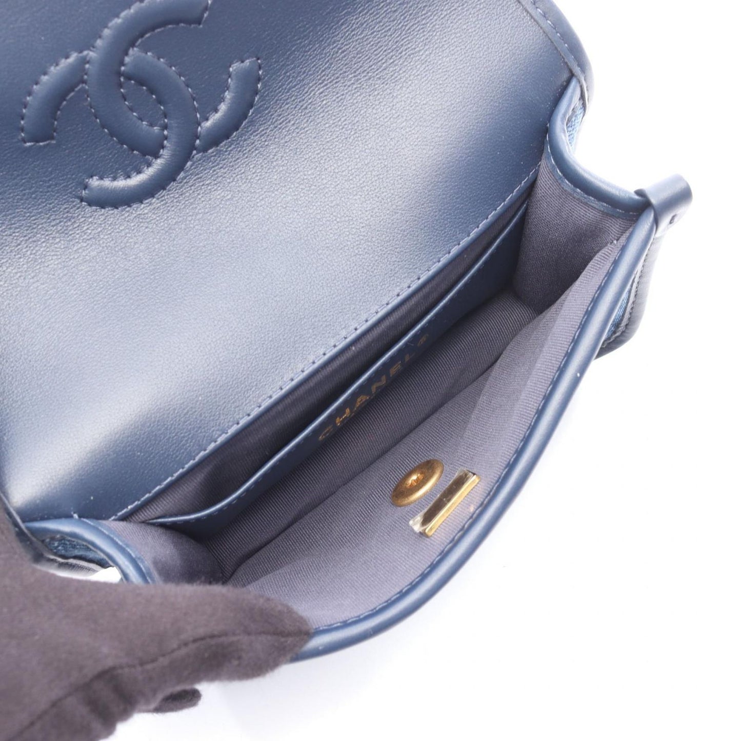 Chanel Shoulder Bag Mini Quilted 2-Way Denim Blue Chain — view 3