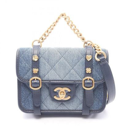 Chanel Shoulder Bag Mini Quilted 2-Way Denim Blue Chain