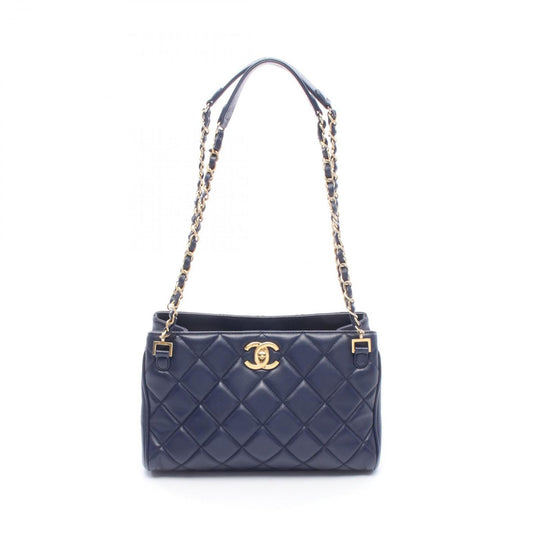 Chanel Shoulder Bag Quilted Navy Leather