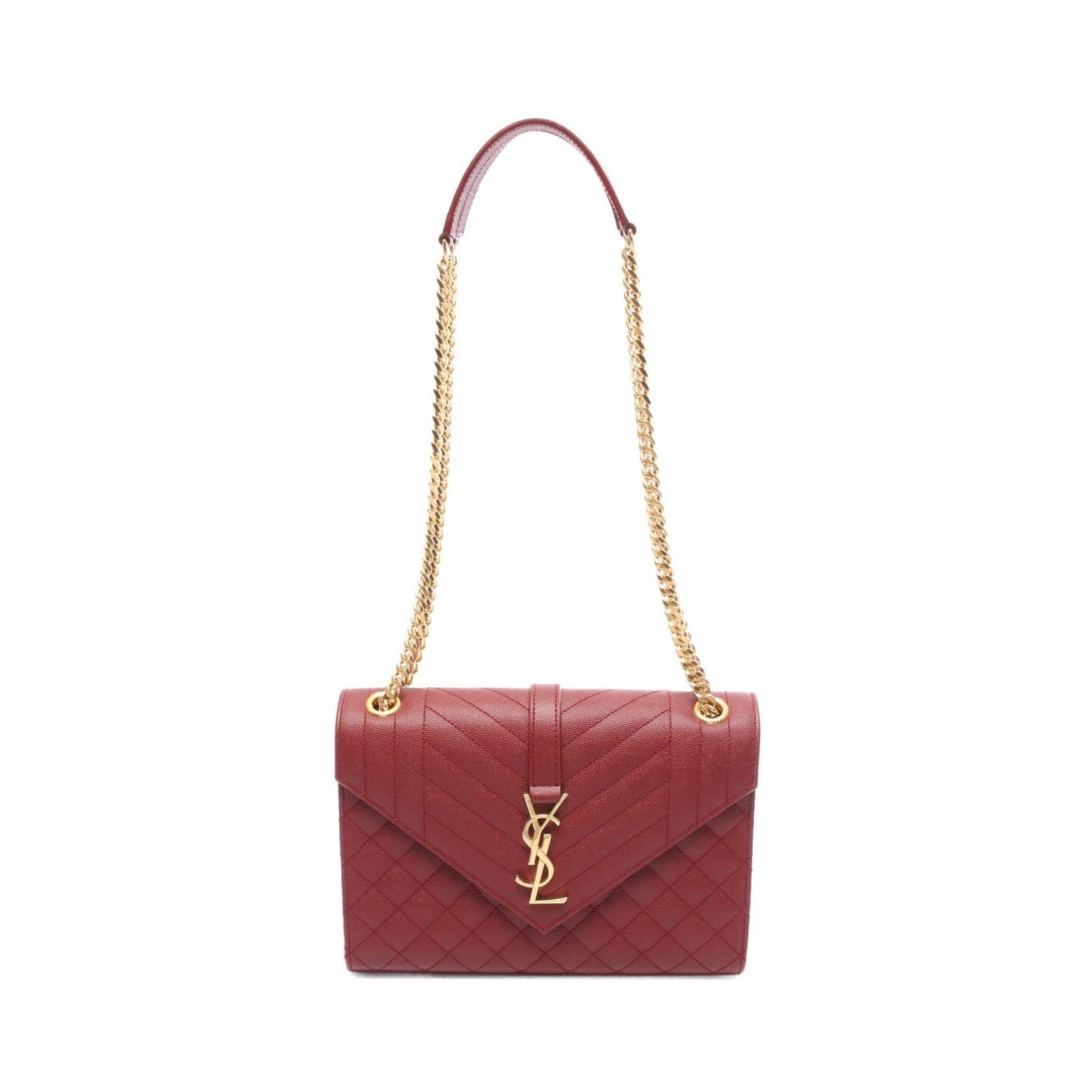 Saint Laurent Paris Shoulder Bag Envelope Red Leather Envelop Chain