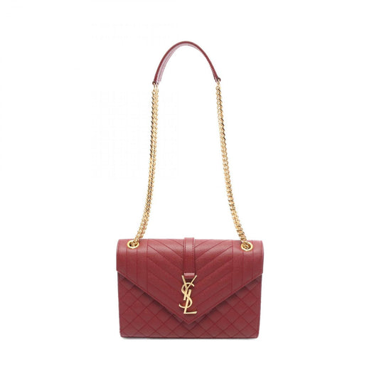 Saint Laurent Paris Shoulder Bag Envelope Red Leather Envelop Chain