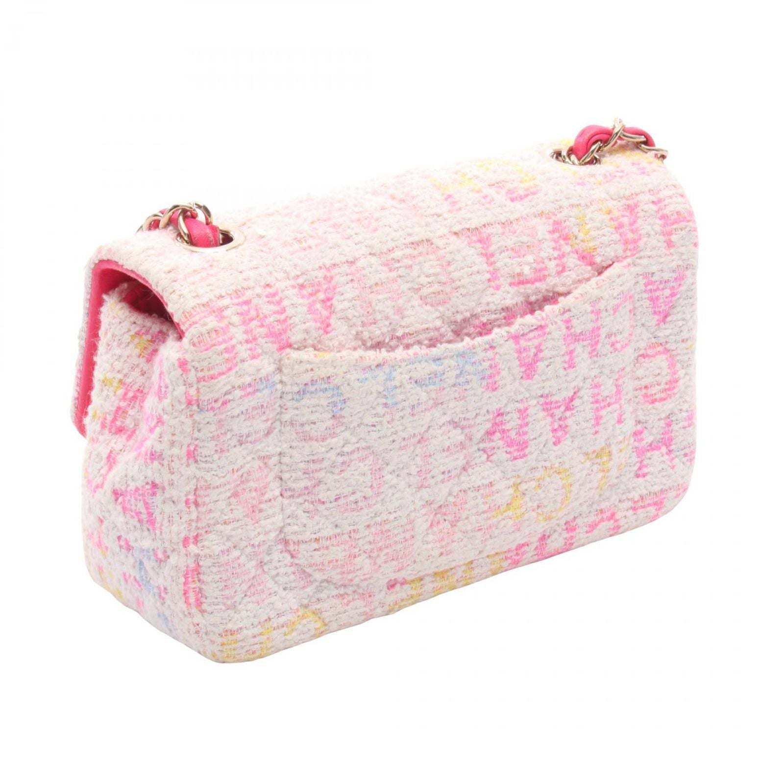 Chanel Shoulder Bag Mini Quilted 20 White Multi Fabric Leather Chain — view 2