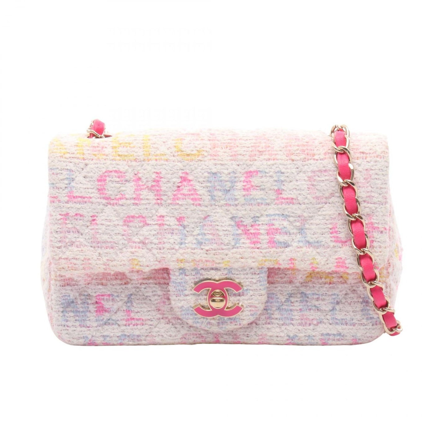 Chanel Shoulder Bag Mini Quilted 20 White Multi Fabric Leather Chain