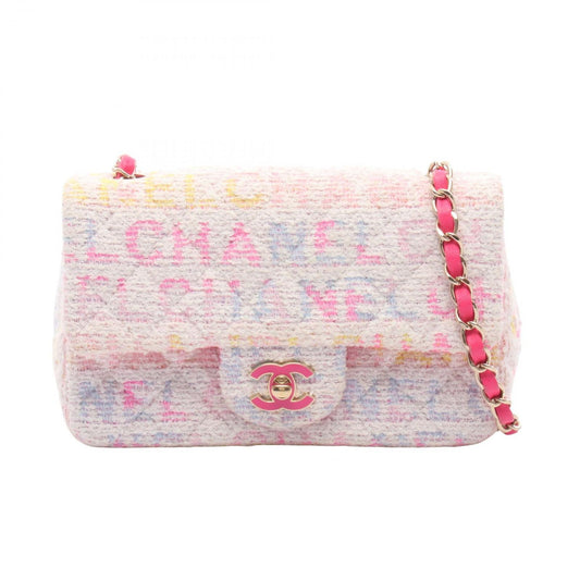 Chanel Shoulder Bag Mini Quilted 20 White Multi Fabric Leather Chain