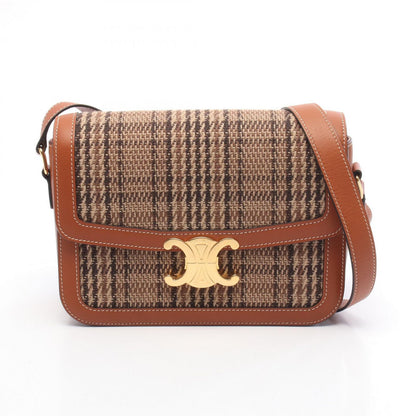 Celine Shoulder Bag Classic Triomphe Brown Fabric Leather