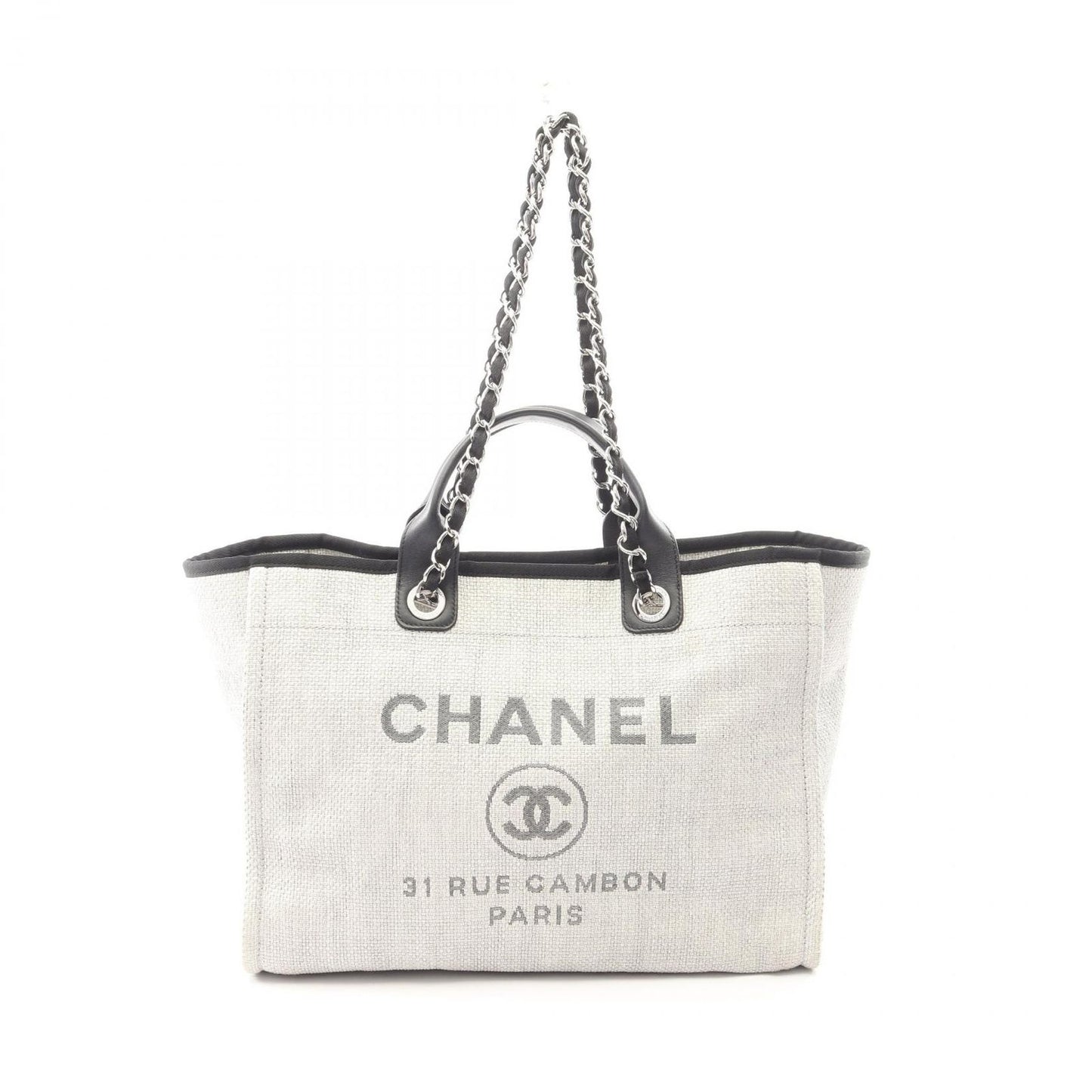Chanel Tote Deauville GM 2-Way Light Gray Leather Chain GM