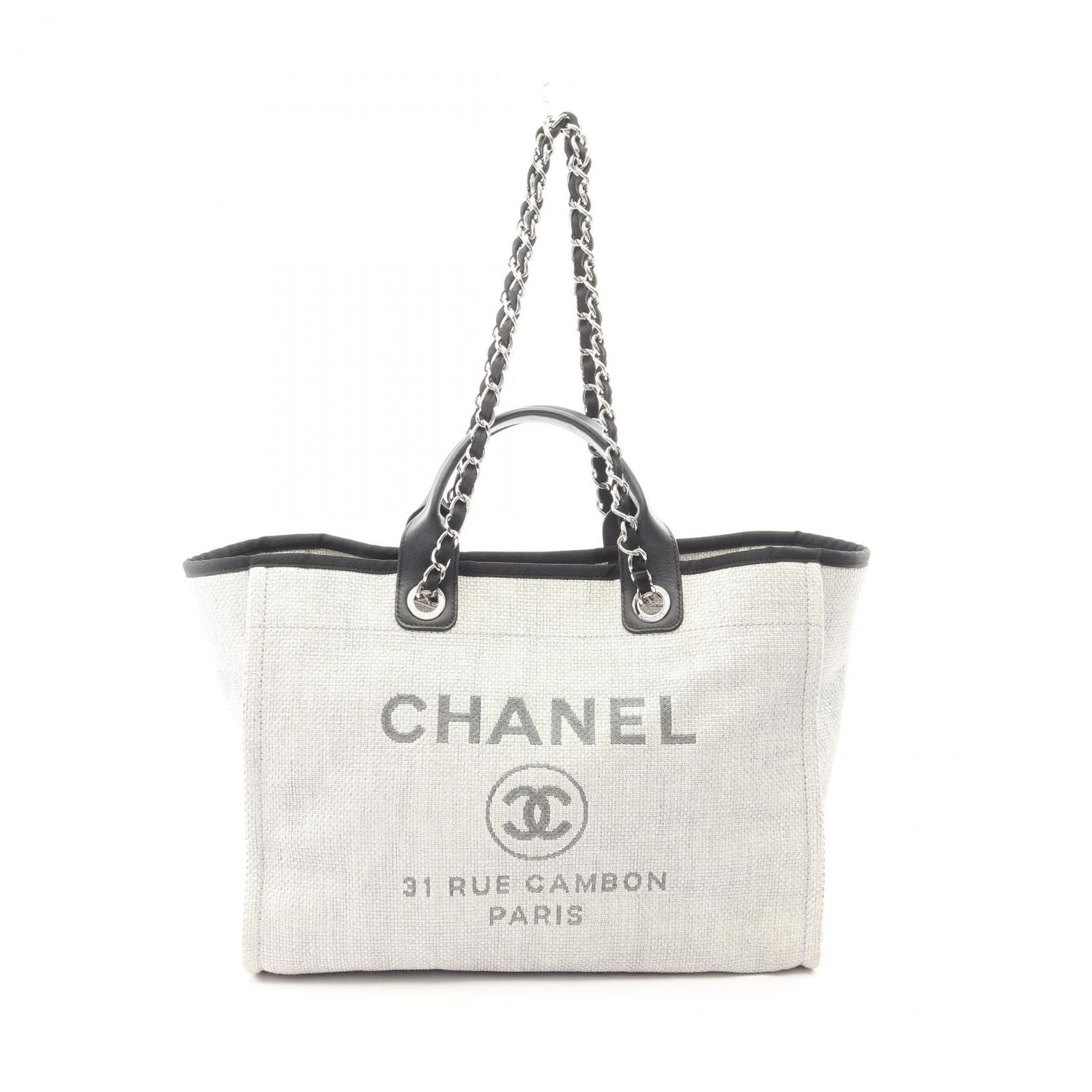 Chanel Tote Deauville GM 2-Way Light Gray Leather Chain GM