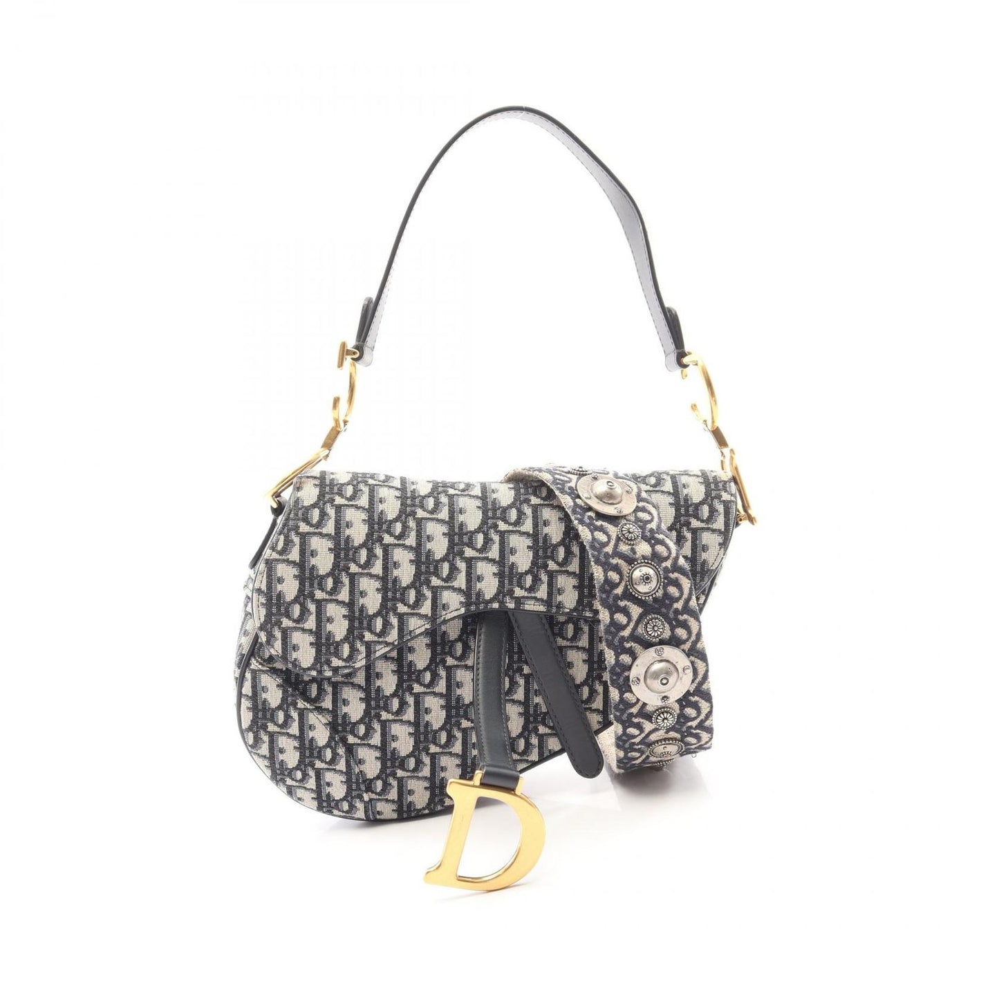 Dior Saddle Bag Oblique Peacock 2-Way Navy Canvas Leather