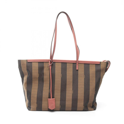 Fendi Tote Pecan Brown Dark Pink Canvas Leather