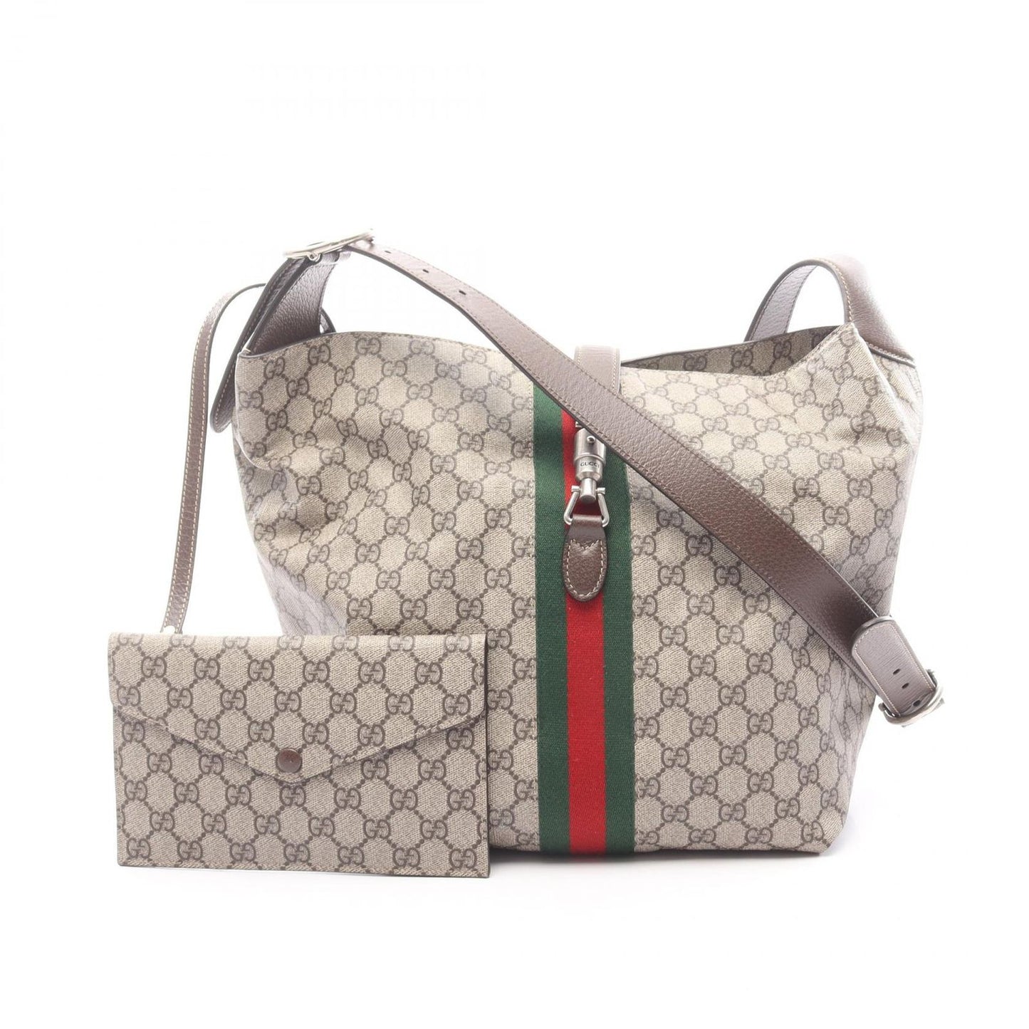 Gucci Shoulder Bag Jackie Crossbody Beige Brown Canvas Leather
