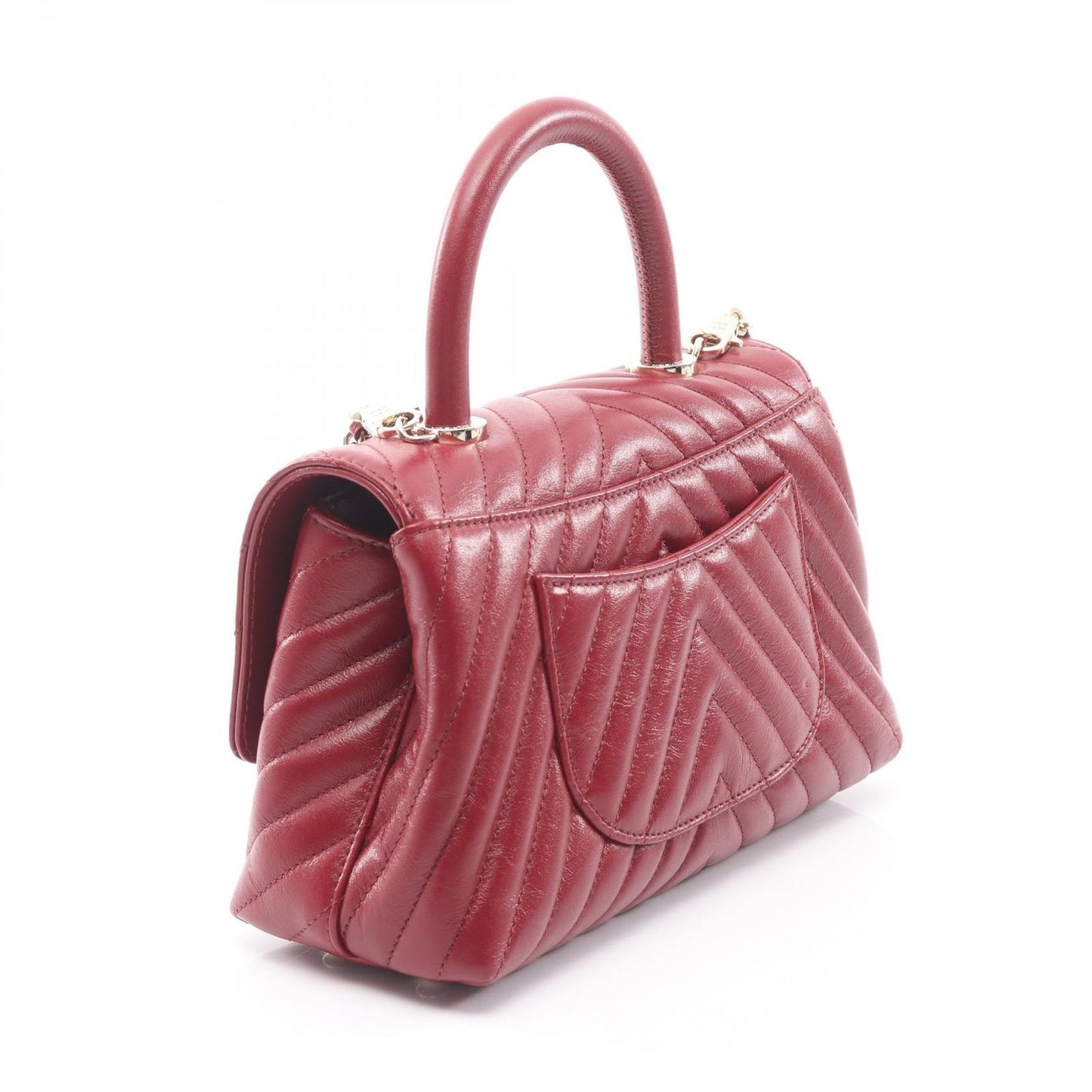 Chanel Handbag Coco Handle Flap Stitch Blanc 2-Way Red Leather Chain — view 2