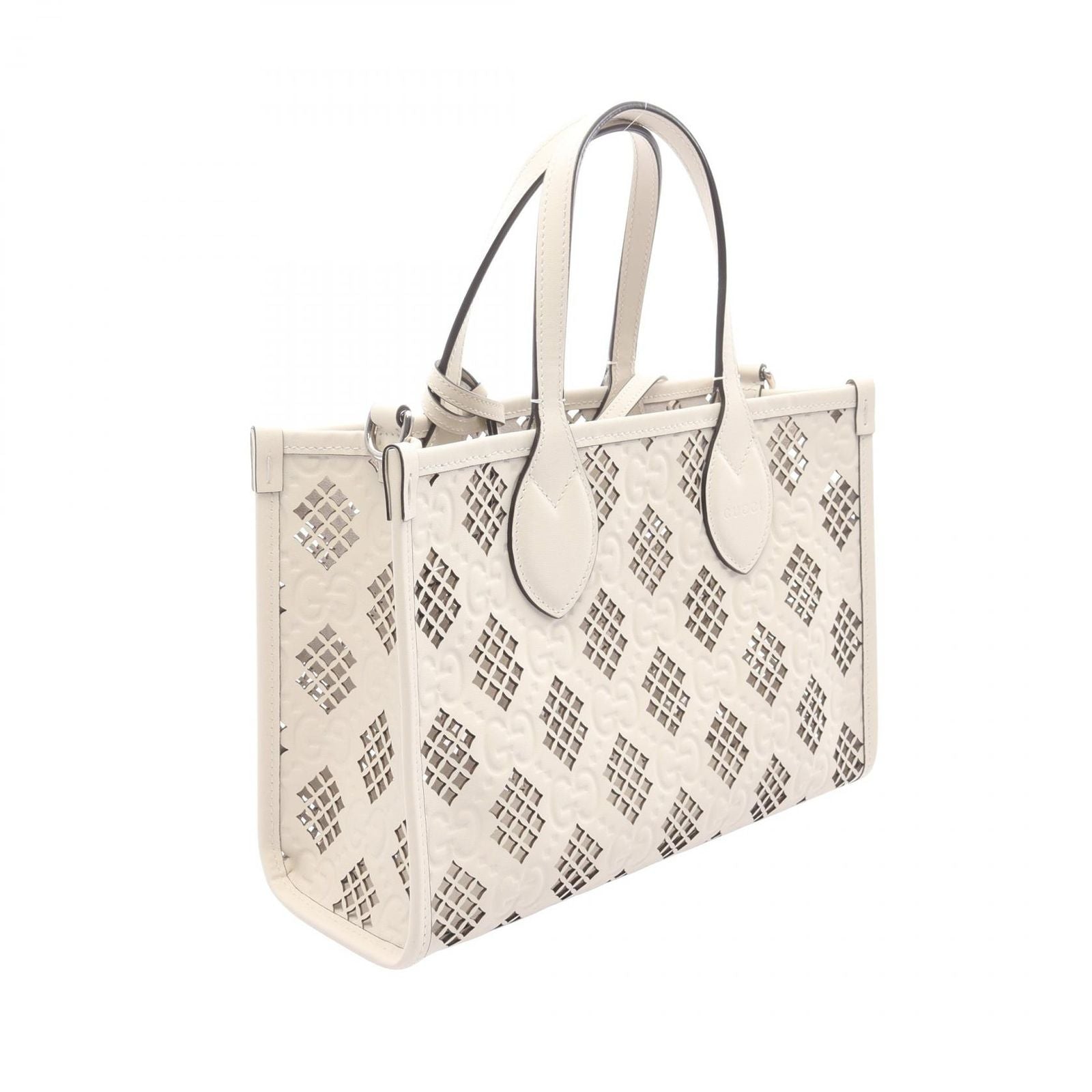 Gucci Handbag Diamond Cutout Small 2-Way White Leather — view 2