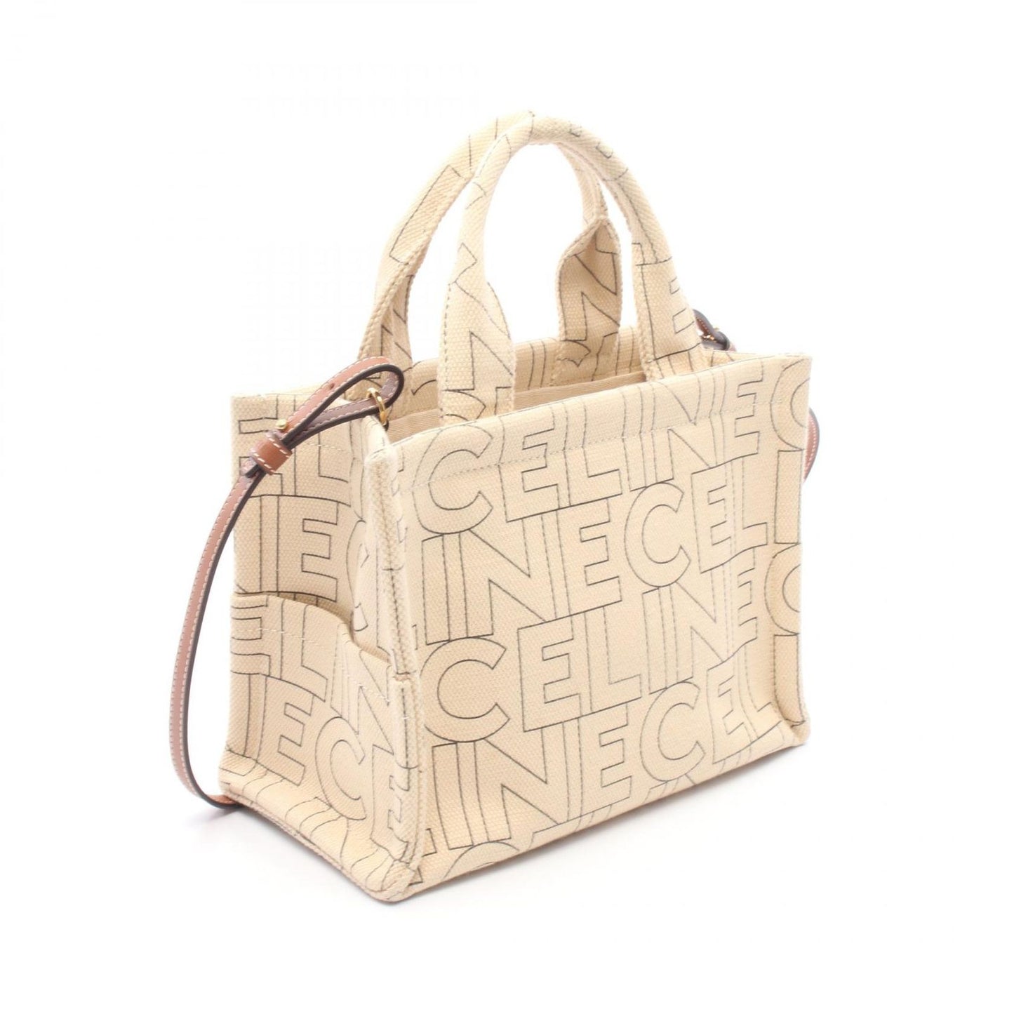Celine Tote Small Cabas Thais 2-Way Beige Brown Canvas Leather — view 2