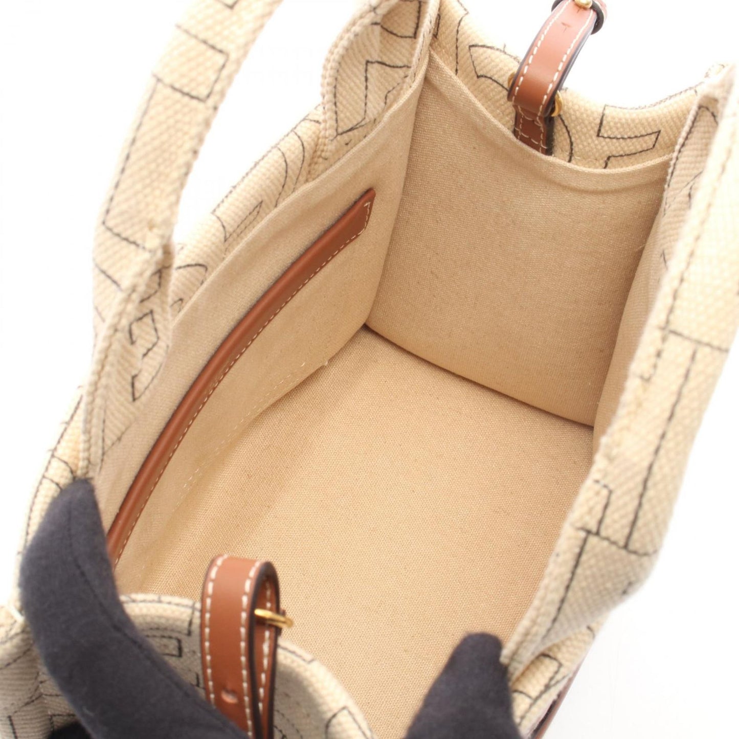 Celine Tote Small Cabas Thais 2-Way Beige Brown Canvas Leather — view 3