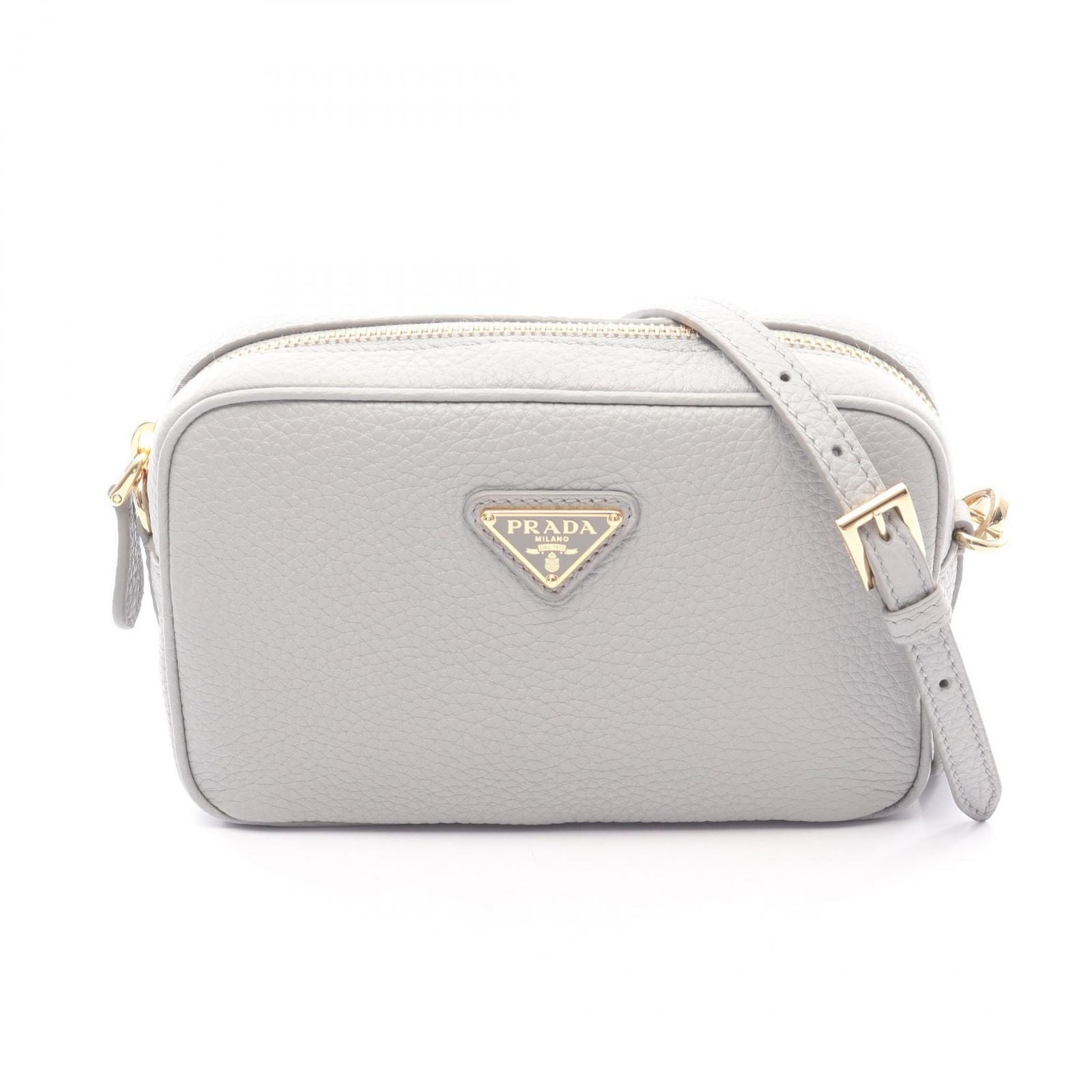 Prada Shoulder Bag Gray Leather Triangle Logo Mini