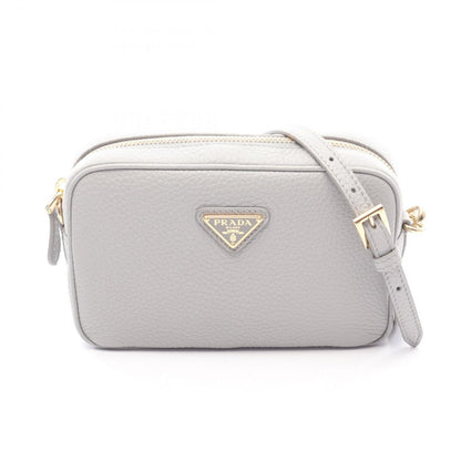 Prada Shoulder Bag Gray Leather Triangle Logo Mini