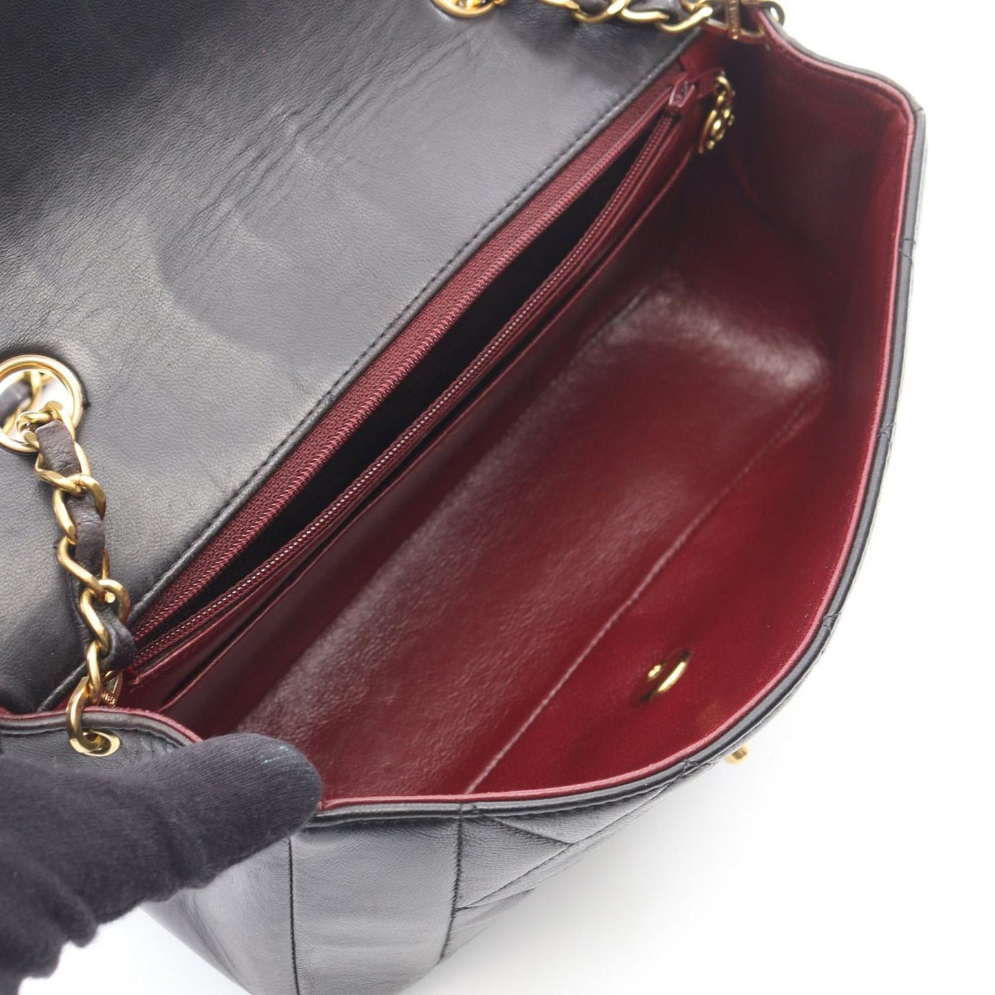 Chanel Shoulder Bag Quilted Diana Flap Black Lambskin Chain — view 3