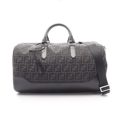 Fendi Boston Bag FF Jacquard Duffle 2-Way Black Canvas Leather Duffel