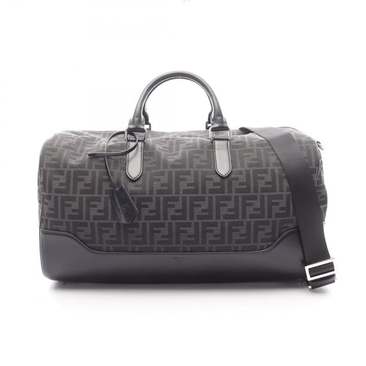 Fendi Boston Bag FF Jacquard Duffle 2-Way Black Canvas Leather Duffel