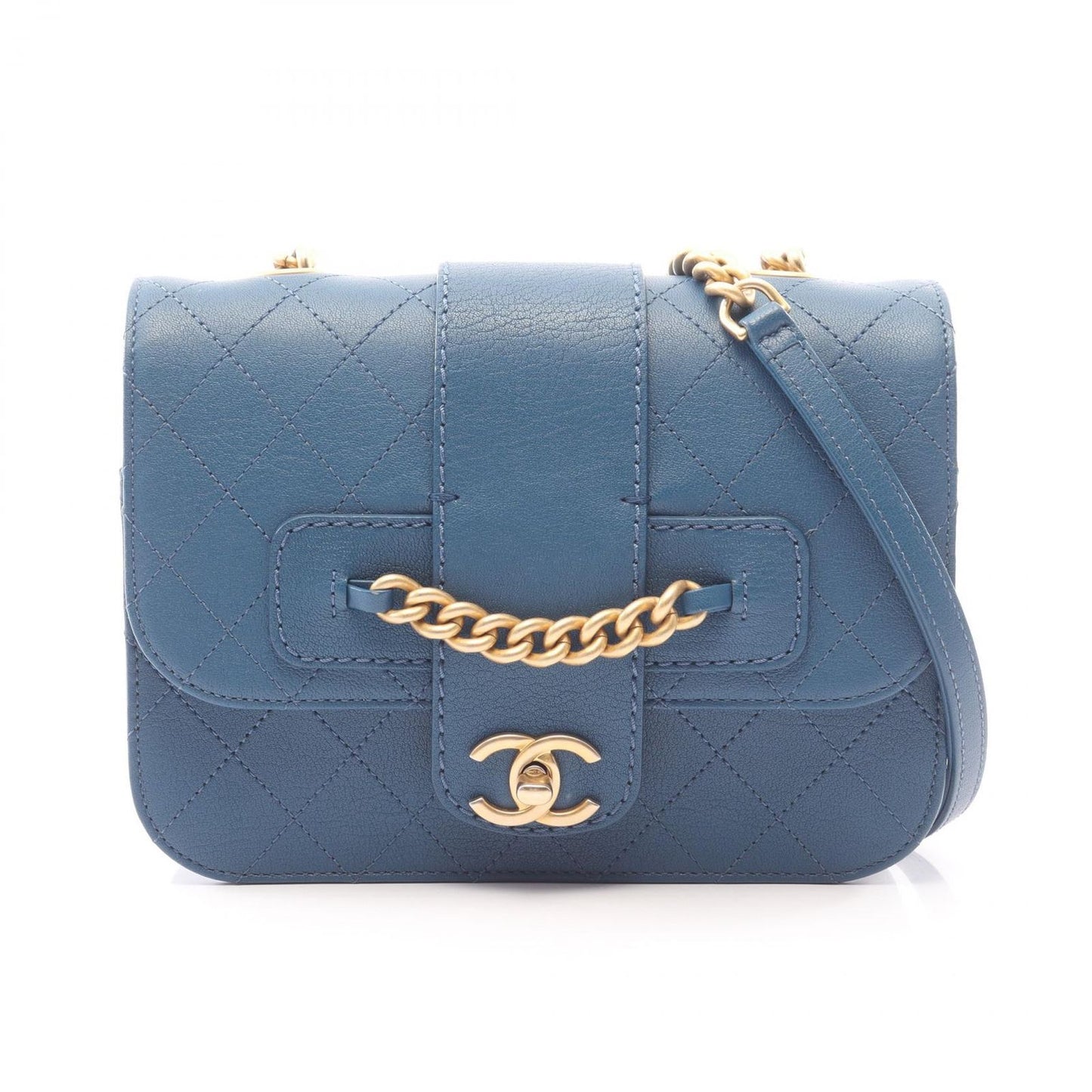 Chanel Shoulder Bag Quilted Blue Caviar Leather Chain