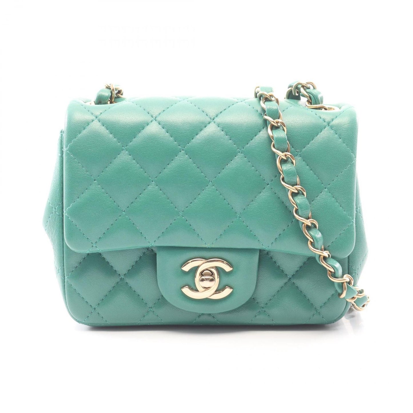 Chanel Shoulder Bag Mini Quilted Green Lambskin Chain