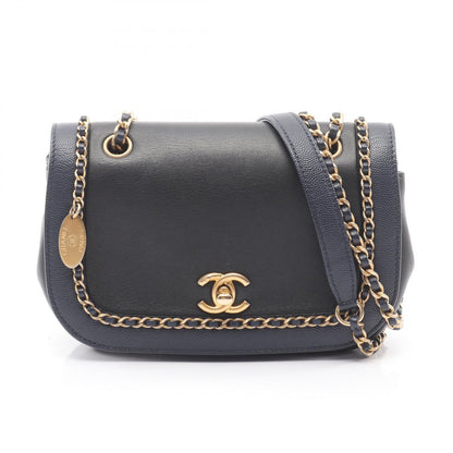 Chanel Shoulder Bag Chain Around Flap Navy Black Lambskin Caviar