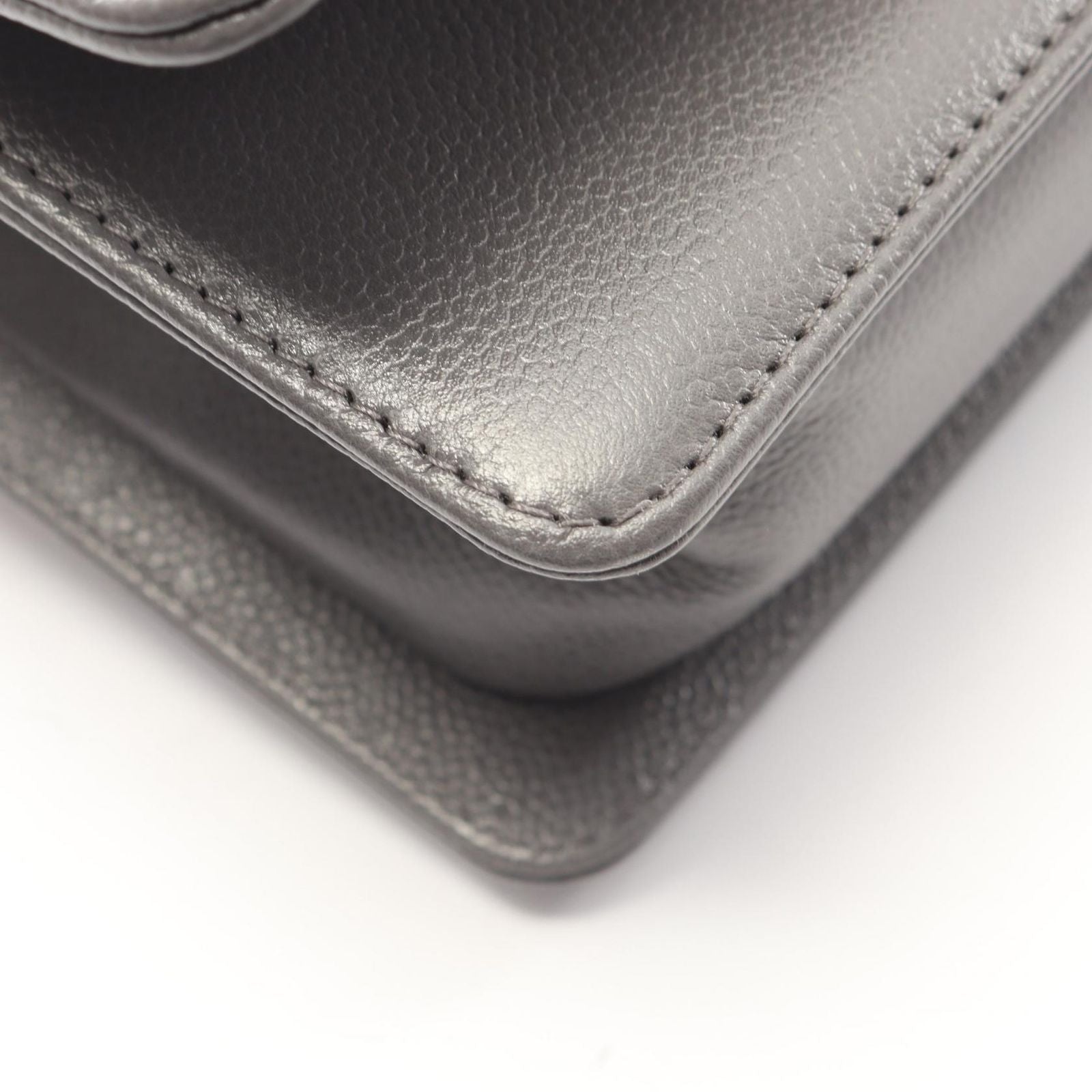 Chanel Shoulder Bag Small Charcoal Gray Caviar Leather Chain — view 6