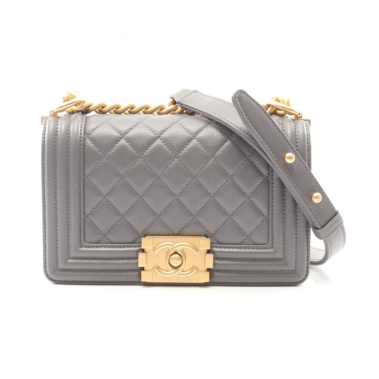 Chanel Shoulder Bag Small Charcoal Gray Caviar Leather Chain