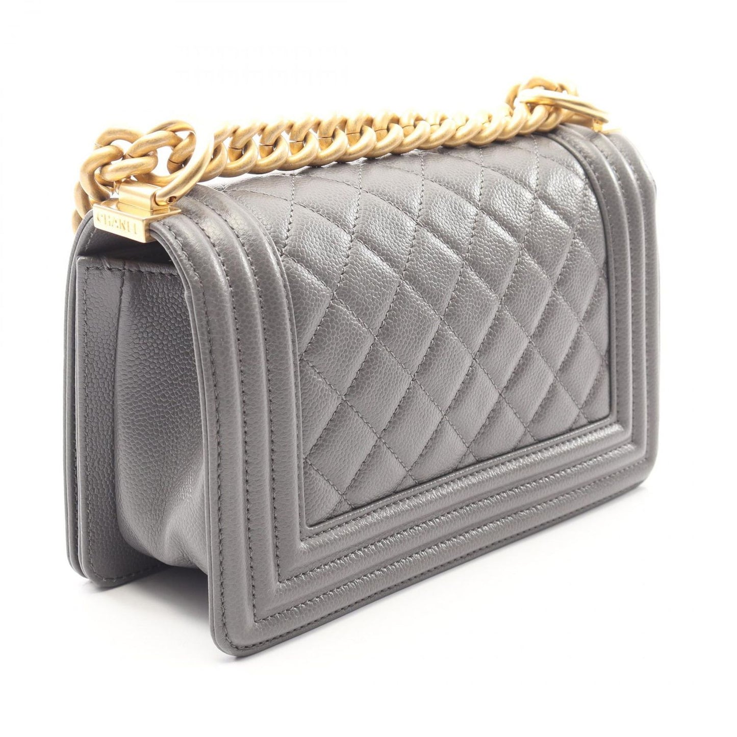 Chanel Shoulder Bag Small Charcoal Gray Caviar Leather Chain — view 2