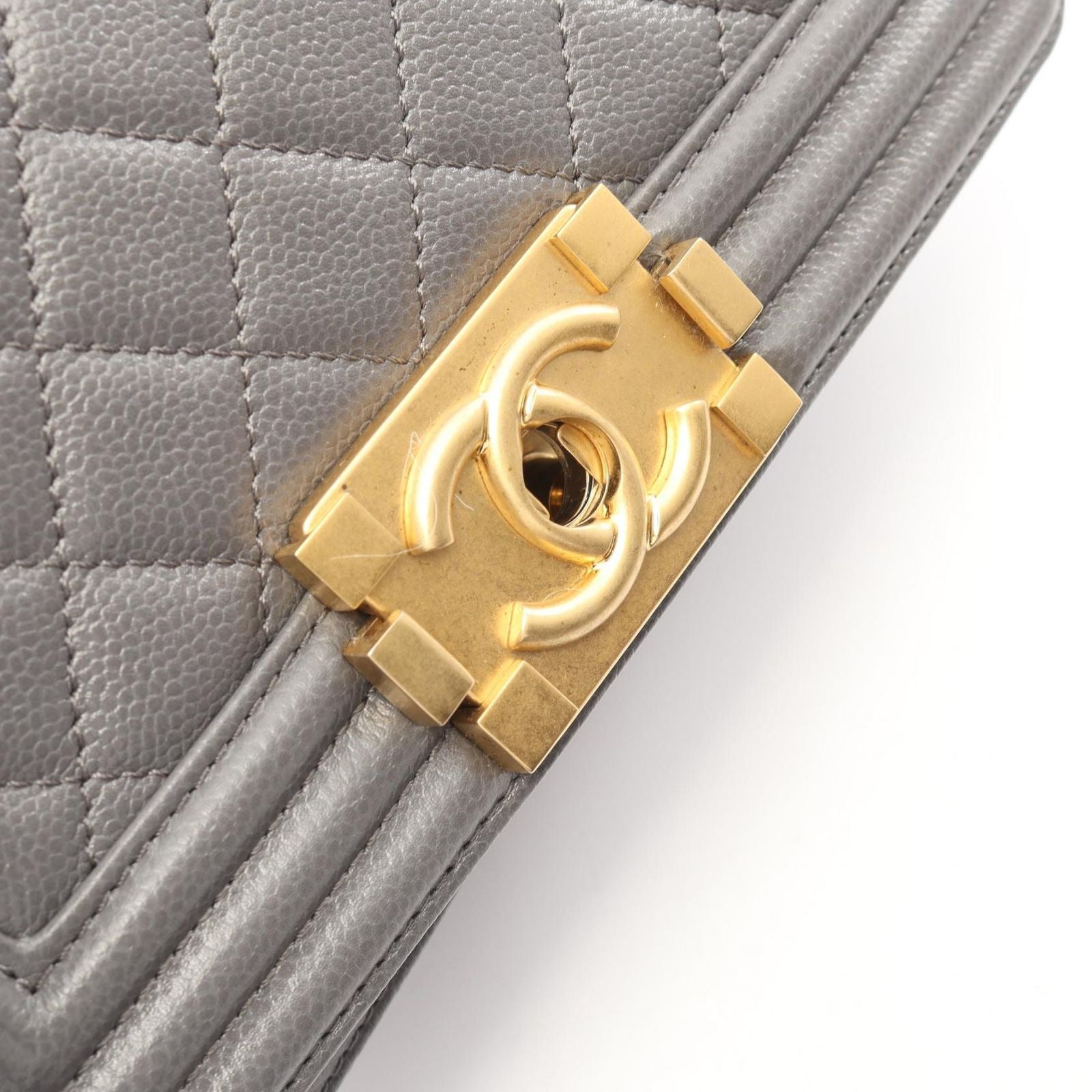 Chanel Shoulder Bag Small Charcoal Gray Caviar Leather Chain — view 7
