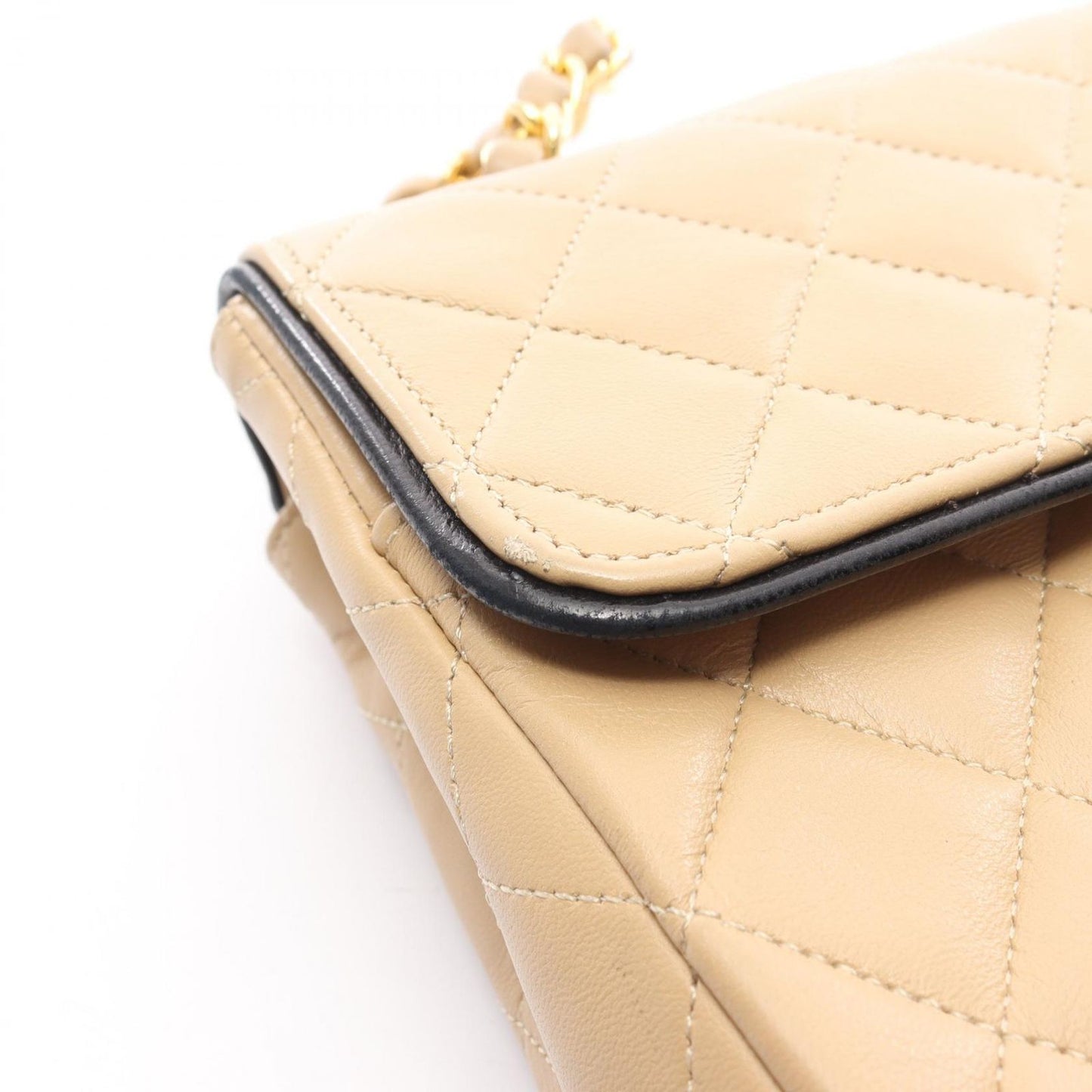Chanel Shoulder Bag Quilted Single Flap Vintage Beige Lambskin Chain — view 9
