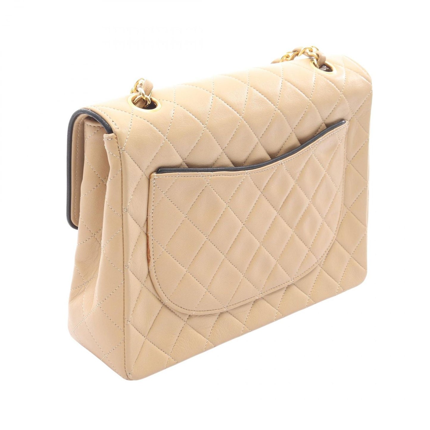 Chanel Shoulder Bag Quilted Single Flap Vintage Beige Lambskin Chain — view 2