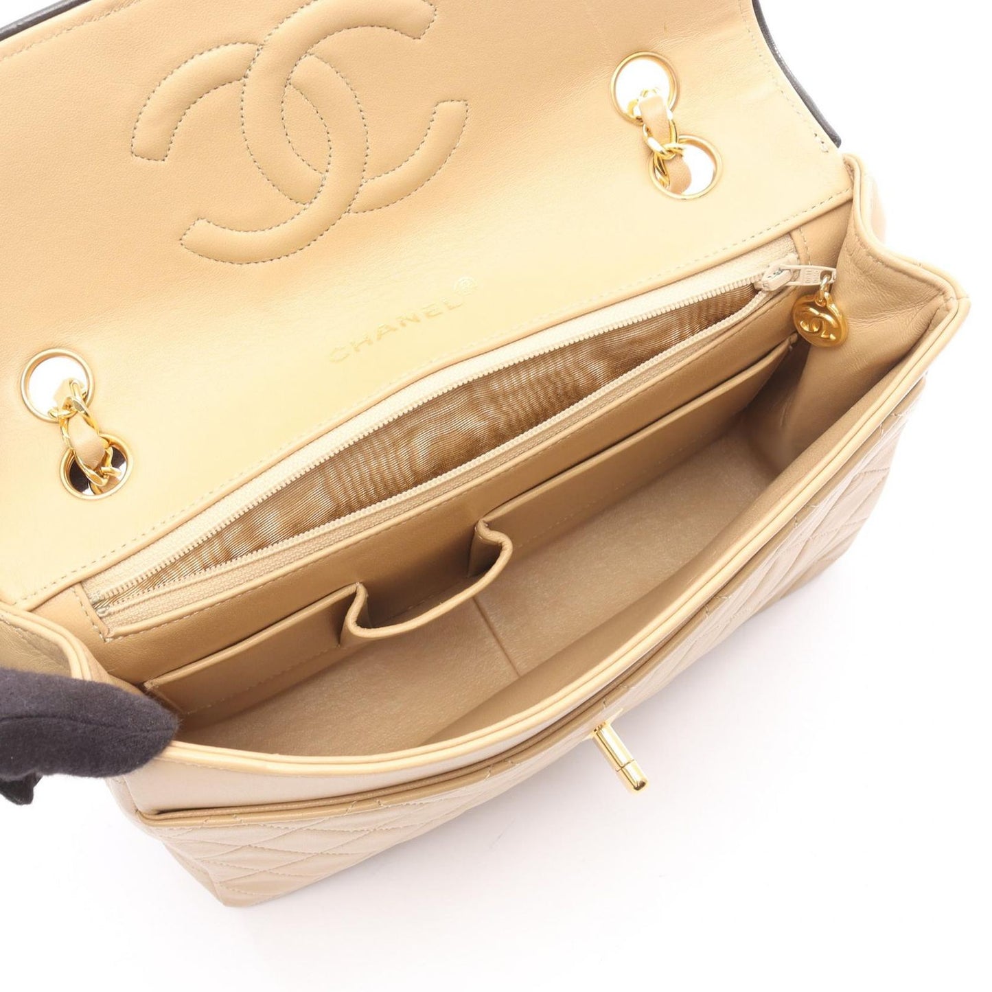 Chanel Shoulder Bag Quilted Single Flap Vintage Beige Lambskin Chain — view 3