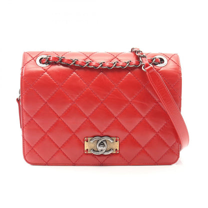 Chanel Shoulder Bag Quilted Red Leather Chain