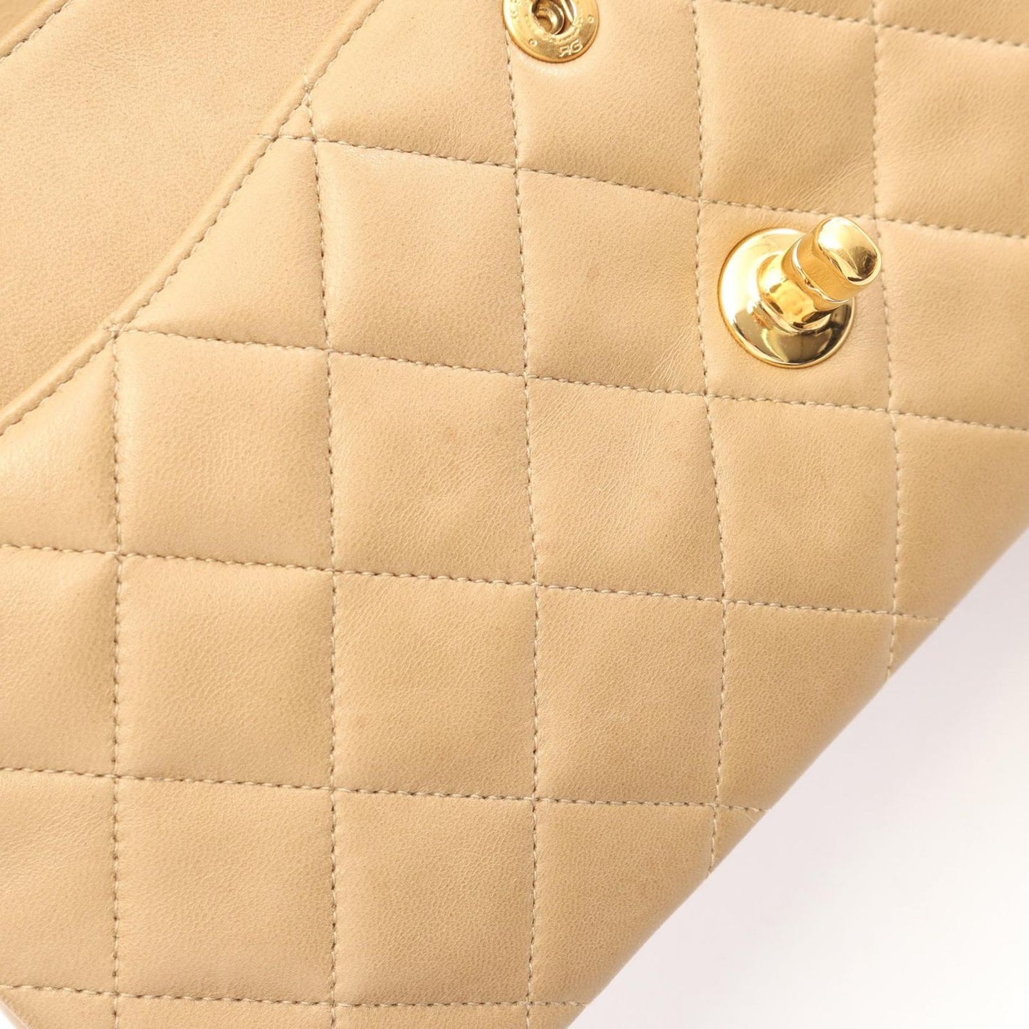 Chanel Shoulder Bag Quilted Double Flap Beige Lambskin Chain — view 8