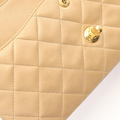Chanel Shoulder Bag Quilted Double Flap Beige Lambskin Chain — view 8